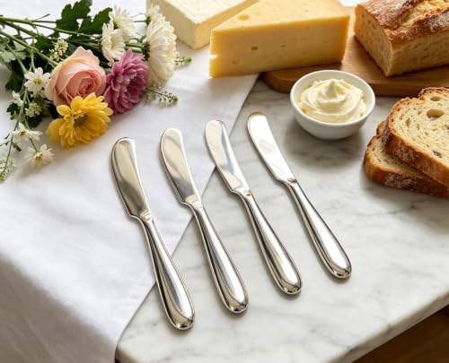 4 Pieces Set Butter knife, Pate Knife Cheese Spreader, Thick and Smooth Handle Food Safety Material Stainless Steel 18/10 SUS 304# for Home Restaurant Party breakfast (Mirror) - color: Mirror Shinning