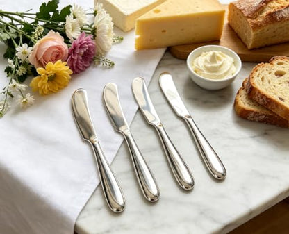 4 Pieces Set Butter knife, Pate Knife Cheese Spreader, Thick and Smooth Handle Food Safety Material Stainless Steel 18/10 SUS 304# for Home Restaurant Party breakfast (Mirror) - color: Mirror Shinning