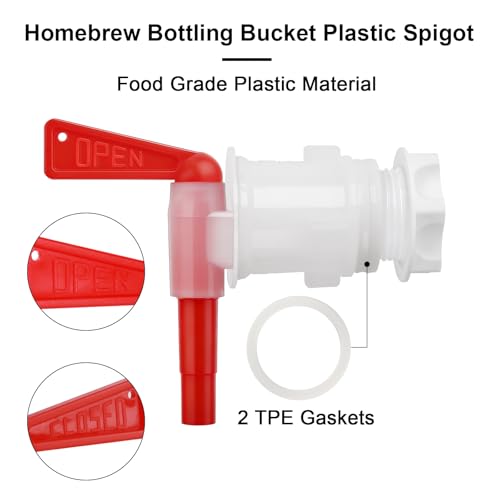 FERRODAY 3 Pack Bucket Spigots for 5 Gallon Bucket Spigot Bottling Bucket Plastic Spigot Fermenting Spout Bottle Spigot Tap Homebrew Wine Making Supplies with 0.4" Barb Spout Spigot for Bucket(Red) - size: 3 Bucket Spigot-Red