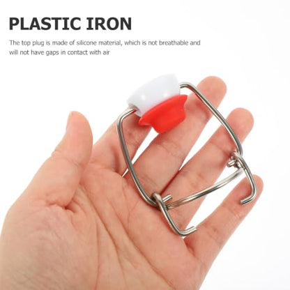 SUPVOX Swing Top Bottle Caps Replacement Flip Stoppers for Glass Beer Bottles, Stainless Steel Sealing Flip Caps with Spring Clasp, Red Protective Cover, 2 Pieces for Home Brewing