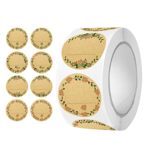 500PCS Kraft Paper Writeable Blessing Stickers,Waterproof Vinyl Blank Wreath & Heart Decals for Wedding, Party Favors, Gift Wrapping, Scrapbooking-Rustic Craft Supplies for Teens, Adults, Boys, Girls1 - color: Kraft Paper-