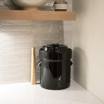 Lehman's European Style Fermentation Crock Set with Wooden Stomper and Fitted Weights, Set to Preserve Sauerkraut Pickles Kimchi and More - size: 2.6 Gallon