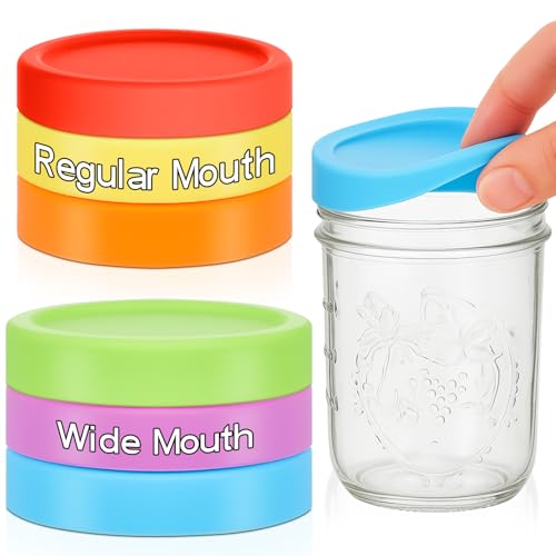 6 Pcs Silicone 3 Wide Mouth and Regular Mouth 3 Regular Mouthlids Mason Jar Lids Thickened Leak Proof Lid, Reusable Large Canning Jar Caps Housewarming Gift (Red Orange Yellow Green Blue Purple) - color: Red ,Orange ,Yellow ,Green, Blue, Purple, size: 86