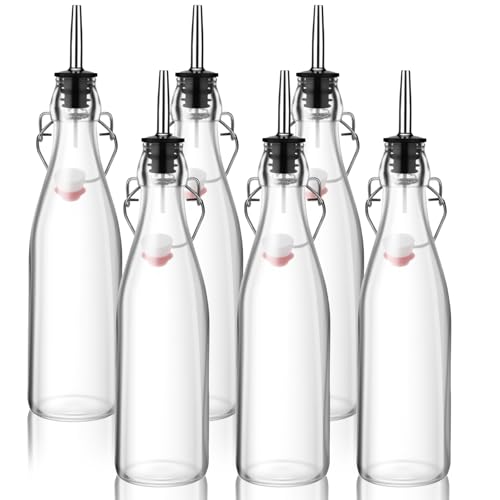 Baderke 6 Pack Swing Top Glass Bottles with Airtight Stopper Lids and Pourers Flip 17oz Top Brewing Pour Bottle for Syrup, Fermentation, Kombucha, Mead, Vinegar, Beer, Kefir, Wine, Vanilla Extract