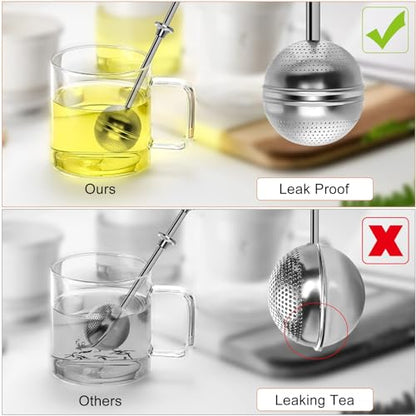 Long Handle Tea Ball for Loose Leaf Tea, Simple Pressing Operation, 2Pcs | Fine Mesh Holes, Stainless Steel Ball, No Tea Residue, For Cup and Teapot, Tea Lover Gift, Free Clean Brush - style: Long Handle Tea Ball x 2