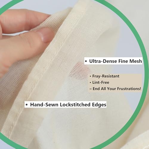 Organic Cheese cloths for Straining Grade 100 Denser Hemmed 20x20Inch 6 PCS | 100% Unbleached Cotton Extra Fine Mesh, Four Stitched Edges No Fraying No Lint, Thicker Yarn Reusable One Layer Cheesecloth