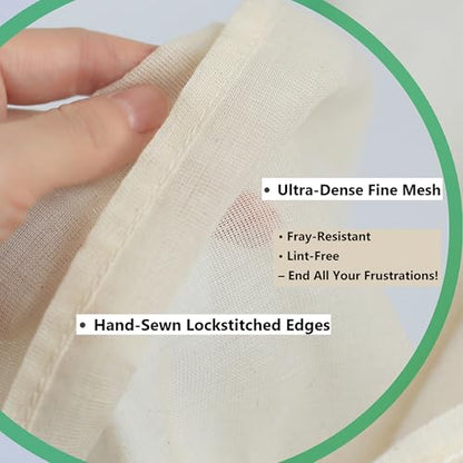 Organic Cheese cloths for Straining Grade 100 Denser Hemmed 20x20Inch 6 PCS | 100% Unbleached Cotton Extra Fine Mesh, Four Stitched Edges No Fraying No Lint, Thicker Yarn Reusable One Layer Cheesecloth