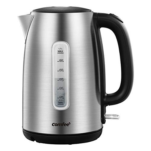 COMFEE' Stainless Steel Electric Kettle, 1.7 Liter Tea Kettle Electric & Hot Water Kettle, 1500W Fast Boil with LED Light, Auto Shut-Off and Boil-Dry Protection - color: Stainless Steel, size: 1.8 Quarts