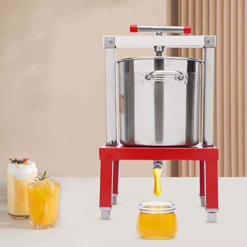 Fruit Wine Press,Large Fruit Honey Presser,Heavy-duty Cross-beam Stainless Steel Wine Press Maker with T-Handle for Outdoor,Kitchen (13.25L/448Oz Red) - color: 13.25L/448Oz Red