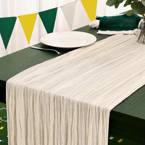 Ivory White Cheesecloth Table Runner 120 Inch 10FT Cheese Cloth Fabric Runners 1 Pack for Football Theme, Wedding Decoration, Banquet, Boho Decor - color: Ivory White