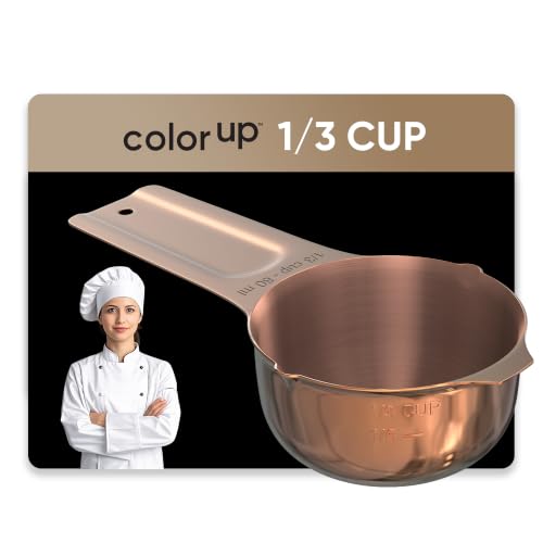 Color Up ⅓ Cup Measuring Cup (80 ml) – Premium Copper Stainless Steel, Accurate for Wet & Dry Ingredients, Embossed Markings, Easy-Pour Spouts, Dishwasher-Safe, Kitchen Essential - size: 1/3 Cup (80 ml) Copper