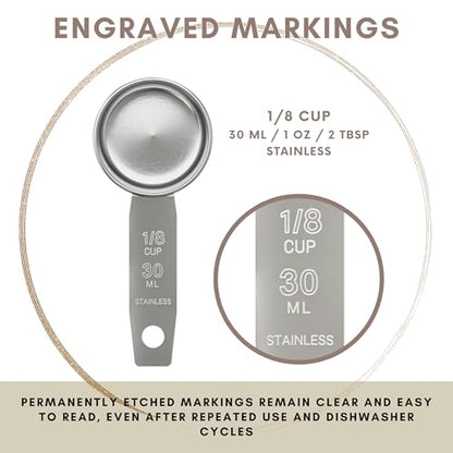 1/8 Cup Stainless Steel Measuring Cup | Sturdy Metal 30 ml | 30 cc | 1 oz | Single Cup for Wet and Dry Ingredients | Great for use as 1/8 Cup Coffee Scoop - 1 PK - size: 1/8 Cup