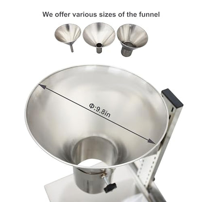 TECHTONGDA Stainless Steel Funnel Food Grade Kitchen Feeding Hopper with Support Stand and Lifting Platform for Powder, Paste, Liquid, Granule Manual Filling Package Bottom Diameter 3.9 Inch
