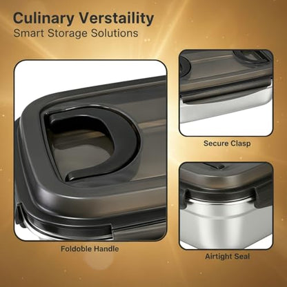 186 oz Stainless Steel Food Storage Container with Lids, 13.0 x 9.6 x 5.1 in Leakproof Kimchi Container with Handles, Large Food Storage Containers for Roasting Turkey, Kimchi, Fruits, Party, Kitchen
