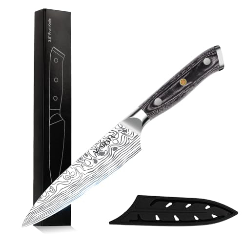 MOSFiATA 4 Inch Paring Knife, Kitchen Knife Fruit Knives with Sheath, German High Carbon Stainless Steel EN1.4116 Precision Cooking Vegetable Knife for Carving, Peeling, Trimming - style: 4 inch paring knife
