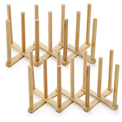 Lawei 2 Pack Bamboo Bottle Drying Rack, Retractable Bottle Cup Dish Drying Rack, Plastic Bag Dryer Rack and Portable Drainer Stand Holder for Water Bottles, Plate, Cup, Pot Lid, Cutting Board