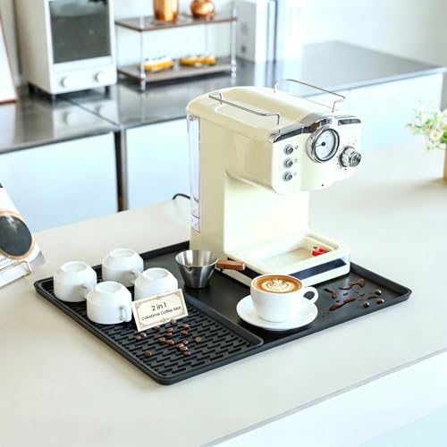 Caketime 2 In 1 Silicone Coffee Bar Mat Accessories for Ninja Coffee Maker with Detachable Dish Drying Rug Kitchen Counter Under Sink Drainer Appliances New Home Decor 16"x20" Black - color: Black, size: 20" x 16"