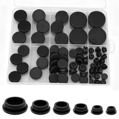 62Pcs Rubber Plug, Various Sizes of Round Hole Silicone Tool, Rubber Plugs for Round Holes, Silicone Hole Plugs Suitable for Car Wiring Furniture Black - color: 62pcs