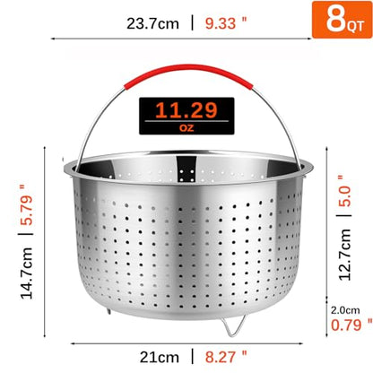 REDANT Mesh Strainer and Vegetable Steamer Basket for Pot, Instant Pot Accessories 8Qt, Stainless Steel Veggie Steamer for Cooking Broccoli, Eggs, Pasta, Quinoa - With 2 Silicone Gloves, 8 Quart - size: 8 Qt - Steamer Basket