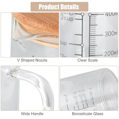 400ml/13.52oz Microwave Safe Glass Measuring Cup | Heat Resistant Borosilicate, V-Shaped Spout, Clear Scale, Multipurpose for Kitchen, Coffee & Yogurt(400ml/13.52oz) - size: 400ML