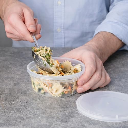 8 oz [30-Pack] Microwavable Plastic Deli Food Storage Containers with Lids | BPA Free, leak-resistant, stackable and freezer-safe design helps keep food fresh and secure - size: 8 oz - 30 Pack