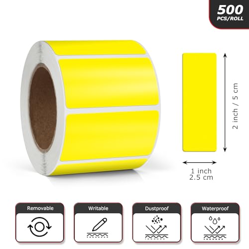Yellow Rectangle Stickers 2 x 1 Inch Color Coding Labels Vinyl Roll Self-Adhesive Waterproof Removable 500 PCS - color: Yellow