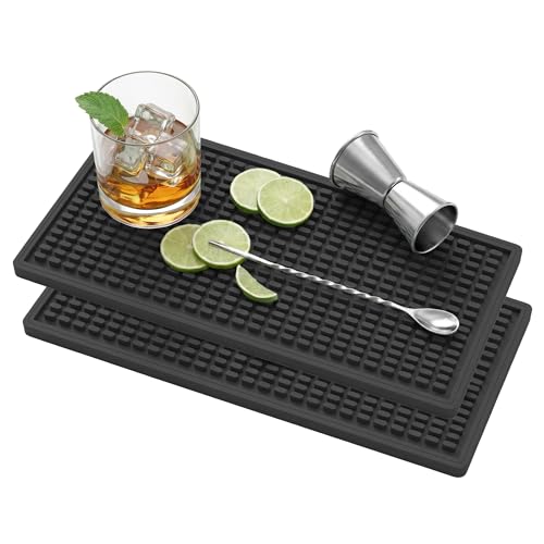 ZJWZLG Bar Mat 5.9"x11.8"(2Pcs) Non-Slip Rubber Bar Mat, Spill Proof & Flat Design,Easy to Clean Textured Surface forHome Bar,Coffee Station, Bartending - Protects Countertops & Glassware (Black). - color: Black-2pcs, size: 6" x 12"