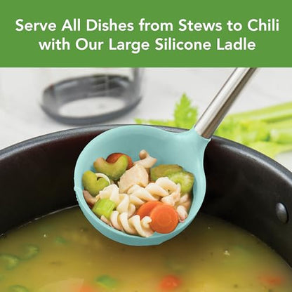 Tovolo Silicone Ladle With Stainless Steel Handle Deep Soup Ladle for Cooking Canning Serving Soup Punch Stew Sauce, Large Kitchen Utensil Spoon Dishwasher Safe BPA Free Silicone Aqua Seafoam Green - color: Light Aqua