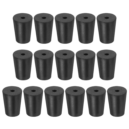 MECCANIXITY Rubber Tapered Plug 14mm to 19mm Solid Test Tubes Bungs Stopper with Hole Black for Lab Home 16 Pieces - size: 14mm-19mm