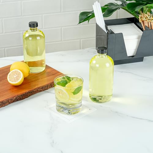 Restaurantware Vetri 16 Ounce Boston Glass Bottles, 12 Bottles With Black Phenolic Caps - Dishwashable, Round, Clear Glass Bottle, For Secondary Kombucha Fermentation, Homemade Essential Oils - color: Clear, size: 16 Ounces