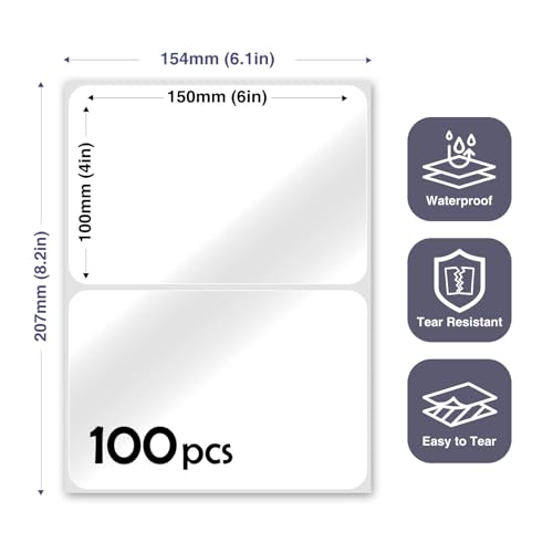 JIEHENG 100Pcs Clear Large Labels for Storage Bins,6x4 Inch Removable Labels,Large Labels for Blank Box,Strong Adhesive Tear Resistant No Residue Blank Labels (Trasparent) - color: Trasparent