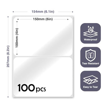 JIEHENG 100Pcs Clear Large Labels for Storage Bins,6x4 Inch Removable Labels,Large Labels for Blank Box,Strong Adhesive Tear Resistant No Residue Blank Labels (Trasparent) - color: Trasparent