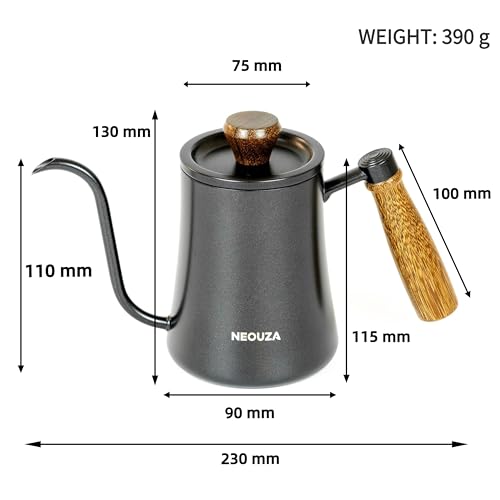 NEOUZA 500ml Gooseneck Kettle, 304 Stainless Steel Stovetop Safe Kettle for Pour Over Coffee and Tea, Precision Spout & Wooden Handle - color: Classic (No Thermometer)
