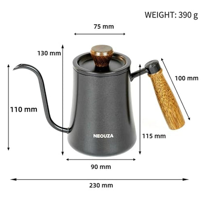 NEOUZA 500ml Gooseneck Kettle, 304 Stainless Steel Stovetop Safe Kettle for Pour Over Coffee and Tea, Precision Spout & Wooden Handle - color: Classic (No Thermometer)