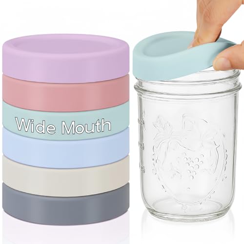 Teenyyou 6 Pcs Silicone Wide Mouth Lids Mason Jar Lids Thickened Leak Proof Lid for 86 mm All Wide Mouth Mason Jars, Reusable Large Canning Jar Caps(Morandi) - color: Morandi, size: 86 mm