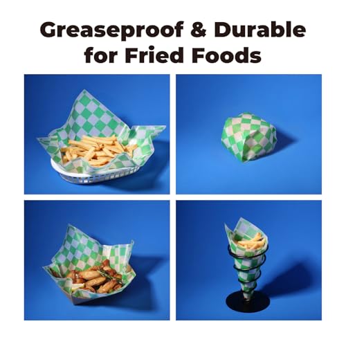 Fit Meal Prep [250 Sheets] 12x12" Deli Paper Sheets, Green and White Checkered Dry Waxed Paper, Sandwich Wrapping, Grease-Proof Wax Paper for Food Basket, Chritmas Parties, Picnic, Burgers - color: Green Checkered