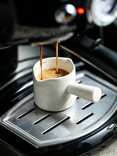 Espresso Measuring Cup, Ceramic Espresso Cup Double Spouts Expresso Shots Cup with Handle, Espresso Accessories, 3 Oz/ 90 Ml, White - color: White
