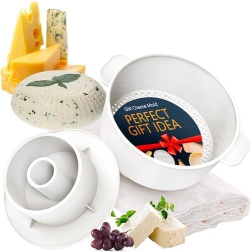 Grand Way Cheese Mold with a Follower and Cheesecloth – Cheese Making Kit – Cheesemaking Supplies – Cheese Set for Press – Reusable Cheesecloth – 100% Cotton Cloth for Straining – Paneer Maker - color: 2. Cheese Mold 2