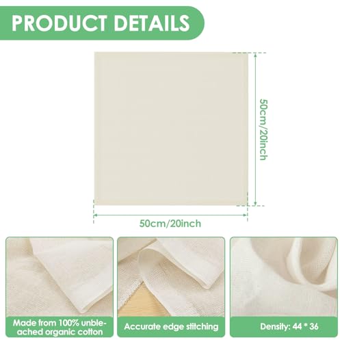 12 Pcs Natural Unbleached Cotton Cheesecloth Cheese Cloths Organic Cheesecloth Square Cheese Cloths Reusable 20 Inch Cotton Cloth Strainer for Coffee Brewing Juicing Straining Cheese Making