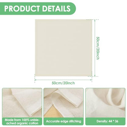 12 Pcs Natural Unbleached Cotton Cheesecloth Cheese Cloths Organic Cheesecloth Square Cheese Cloths Reusable 20 Inch Cotton Cloth Strainer for Coffee Brewing Juicing Straining Cheese Making
