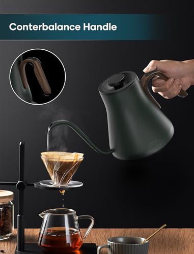 INTASTING Gooseneck Electric Kettle with ±1℉ Temperature Control for Pour Over Coffee & Tea, Quick Heating, BPA-Free Stainless Steel, Built-in Brew Timer, 1500W/0.9L (Forest Green) - color: Forest Green