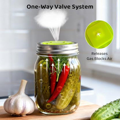 Effortless Fermenting: 5-Pack Silicone Fermentation Lids for Wide Mouth Mason Jars,Self-Burping, One-Way Airlock Valve & BPA-Free,Perfect for Sauerkraut, Kimchi & Probiotic Pickles - style: Wide Mouth/3.38(inch)/5P