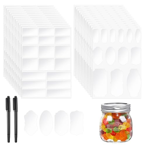 465Pcs Clear Labels for Jars, for Storage Bins, for Food Containers Black Chalkboard Labels Waterproof Pantry Labels with 2 Liquid Chalk Marker - color: Transparent
