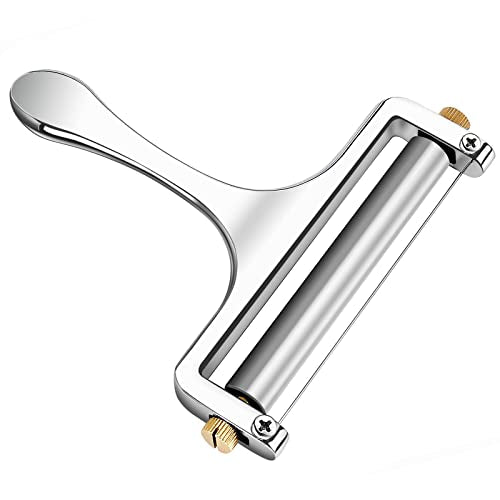 TOPULORS Wire Cheese Slicer Handheld Cutter with 1 Extra Wire, Silver | Stainless Steel Cheese Cutter Wire for Mozzarella, Cheddar, Gruyere, Adjustable Thickness Cheese Shaver for Block Cheese - color: Silver - Wire cheese slicer