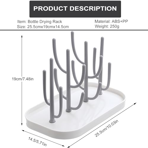 Baby Bottle Drying Rack with Base, Creative Tree Branch Baby Bottle Dryer Holder for Bottles, Teats, Cups, Pump Parts and Accessories (Gray)