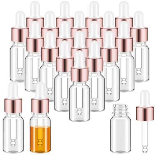 Didaey 100 Pcs 1/2/3/5/10/15 ml Mini Glass Oil Dropper Bottle Bulk, Clear Essential Small Empty Bottles Sample Containers Perfume Liquid Vials with Cap for Traveling (10 ml,Rose Gold) - color: Rose Gold, size: 10 ml