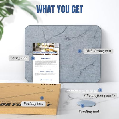 Quick Dry Stone Drying Mat for Kitchen Counter, Water-Absorbent Diatomaceous Dish Drying Mats, Multi-Purpose Stone Drying Tray for Cups Dishes Bottles - color: Ash-Marble