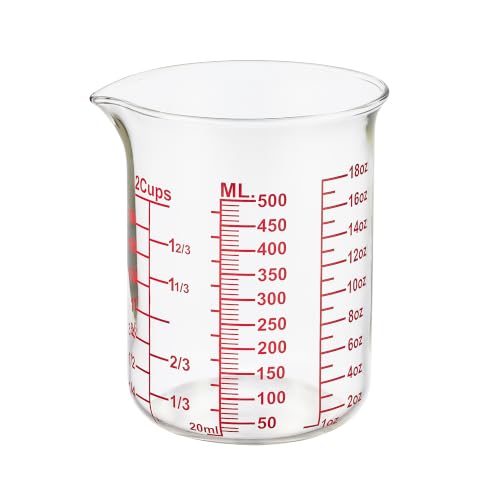Ackers BORO3.3 High Borosilicate Glass Measuring Cup, Handleless Beaker with V-Shaped Spout, 500 ml (16 oz, 2 Cup) - size: 2Cup,500ML