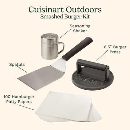 Cuisinart Smash Burger Kit, Cast Iron Press, Spatula, Seasoning Shaker and Patty Papers for Perfect Cookouts, Barbecues and Tailgates - color: Smashed Burger Kit, Cast Iron