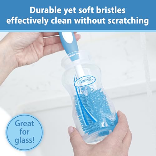 Dr. Brown's Soft Touch No Scratch Baby Bottle Cleaning Brush, Nipple Cleaner and Suction Cup Base for Easy Storage, BPA Free, Blue, 2 Pack - style: 2 Pack, Blue